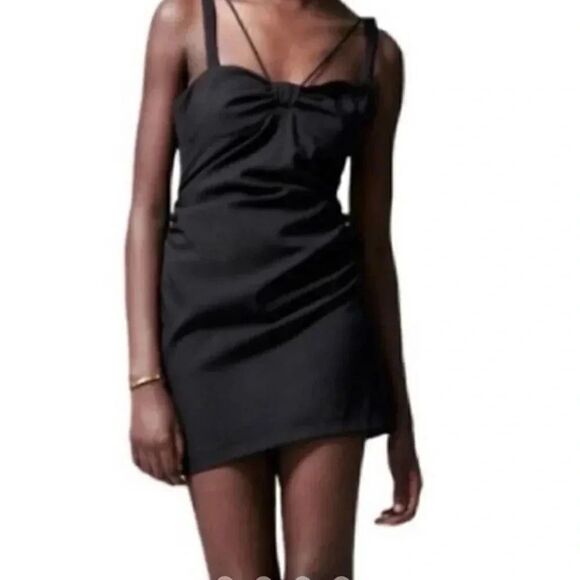 Zara Dresses & Skirts - Zara Women’s Black knot bow top ruched sides double straps Mini Dress SZ S #1161